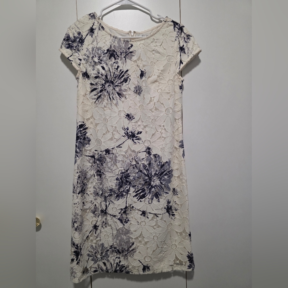 Donna Ricco Cream and Blue Floral Dress